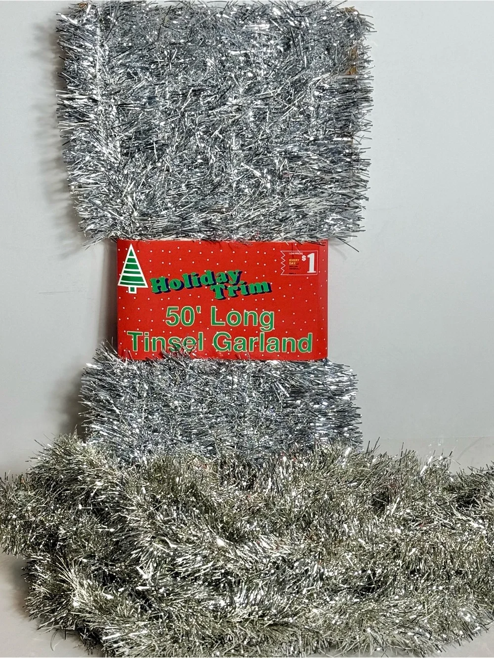 Vintage Christmas Tinsel Garland 62 Foot Silver Christmas USA NOS Retro MCM